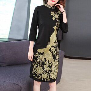NWT Tesscara Black Dress Peacock Embroidery 3XL
